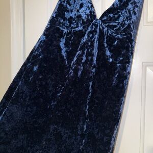 Women’s Elegant Velvet Dark Blue Dress, Size L